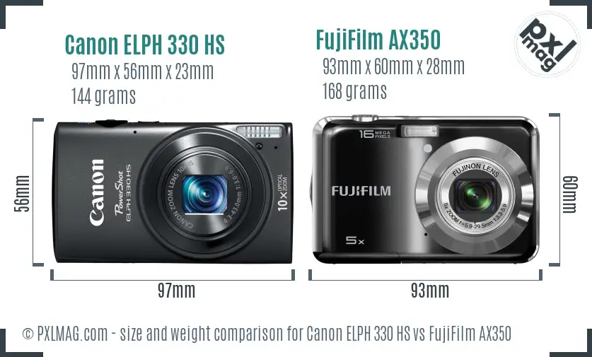 Canon ELPH 330 HS vs FujiFilm AX350 size comparison
