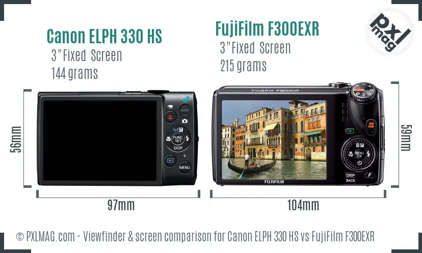 Canon ELPH 330 HS vs FujiFilm F300EXR Screen and Viewfinder comparison