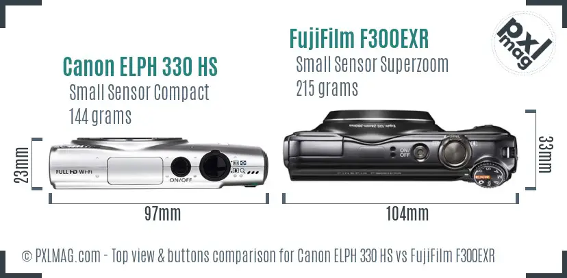 Canon ELPH 330 HS vs FujiFilm F300EXR top view buttons comparison