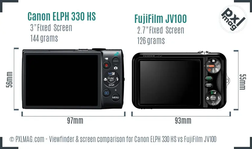 Canon ELPH 330 HS vs FujiFilm JV100 Screen and Viewfinder comparison