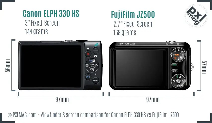 Canon ELPH 330 HS vs FujiFilm JZ500 Screen and Viewfinder comparison