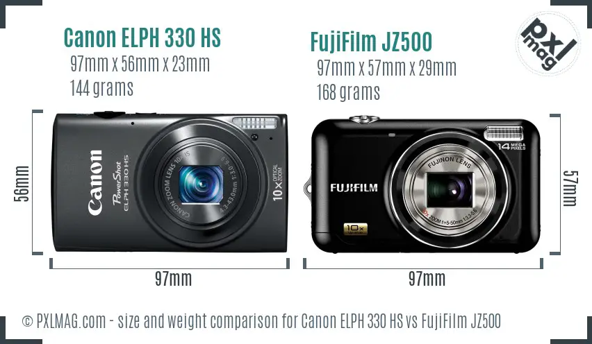 Canon ELPH 330 HS vs FujiFilm JZ500 size comparison