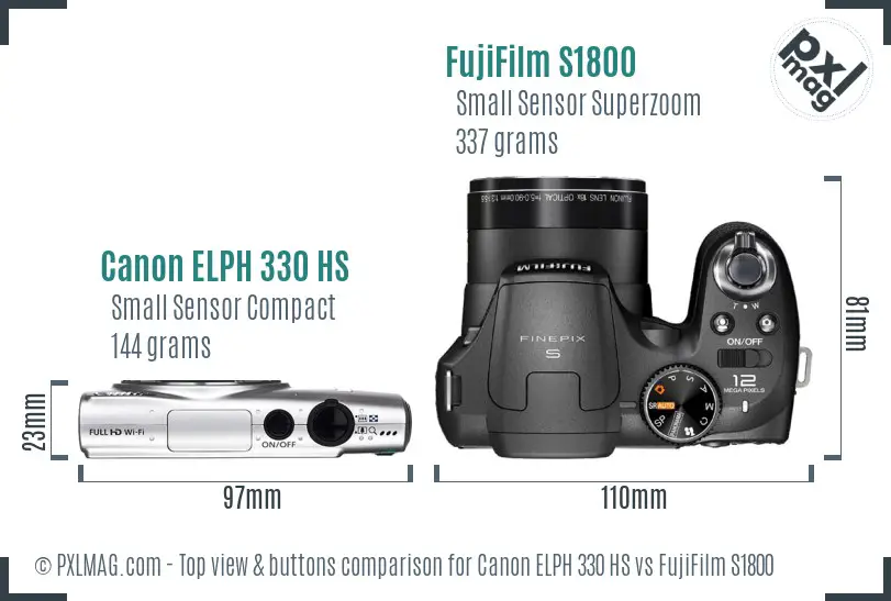 Canon ELPH 330 HS vs FujiFilm S1800 top view buttons comparison