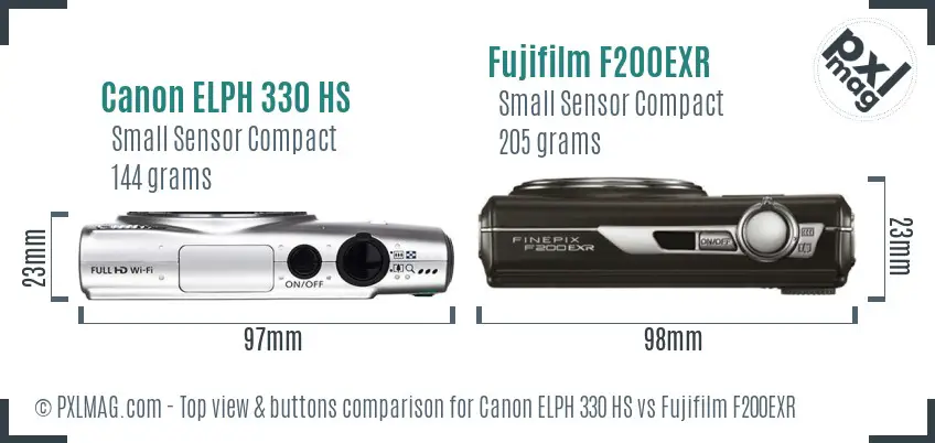 Canon ELPH 330 HS vs Fujifilm F200EXR top view buttons comparison