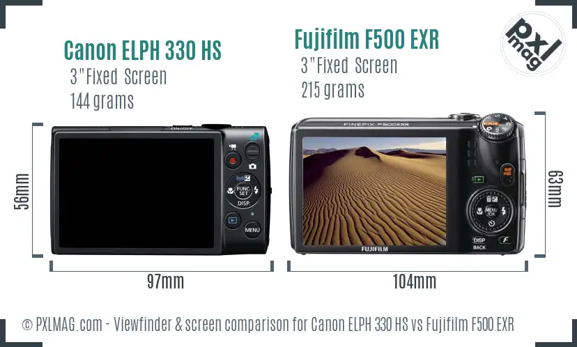 Canon ELPH 330 HS vs Fujifilm F500 EXR Screen and Viewfinder comparison