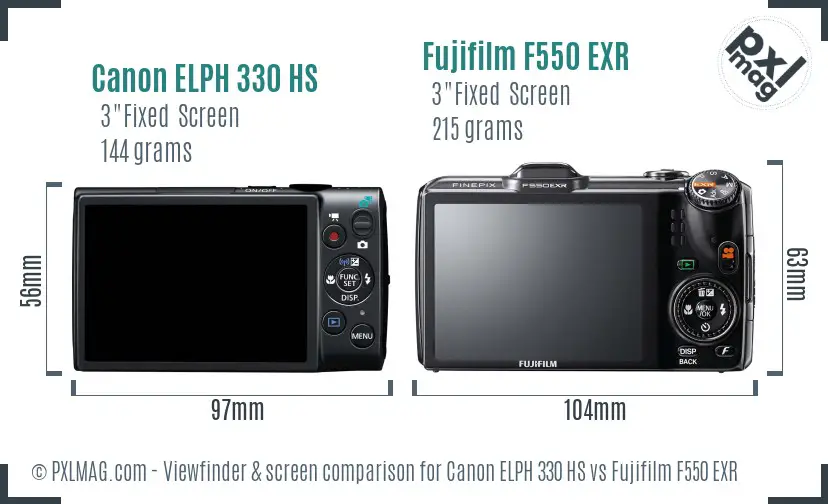 Canon ELPH 330 HS vs Fujifilm F550 EXR Screen and Viewfinder comparison Canon ELPH 330 HS vs Fujifilm F550 EXR Screen and Viewfinder comparison
