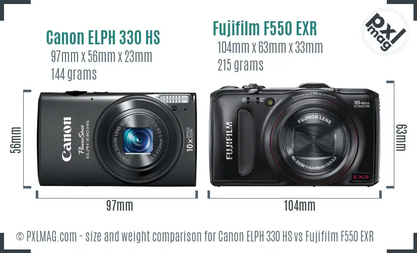 Canon ELPH 330 HS vs Fujifilm F550 EXR size comparison Canon ELPH 330 HS vs Fujifilm F550 EXR size comparison