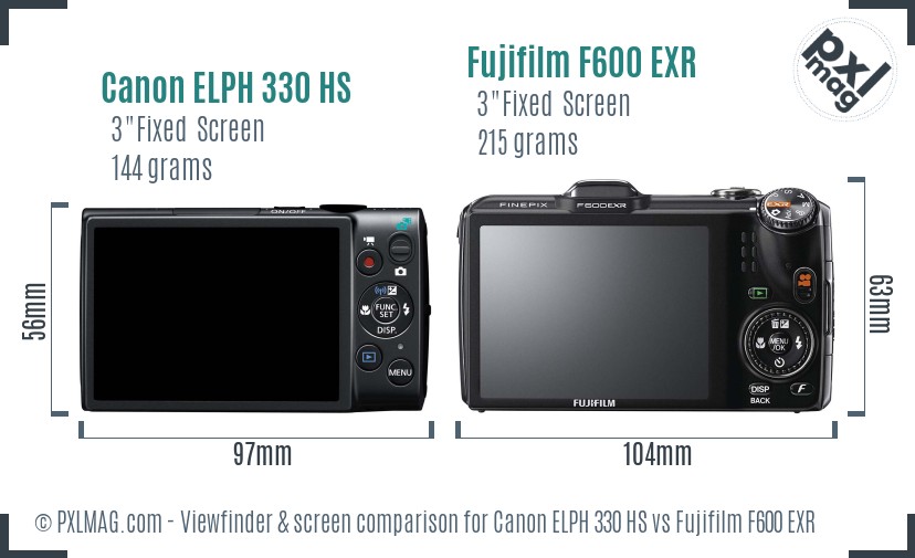 Canon ELPH 330 HS vs Fujifilm F600 EXR Screen and Viewfinder comparison