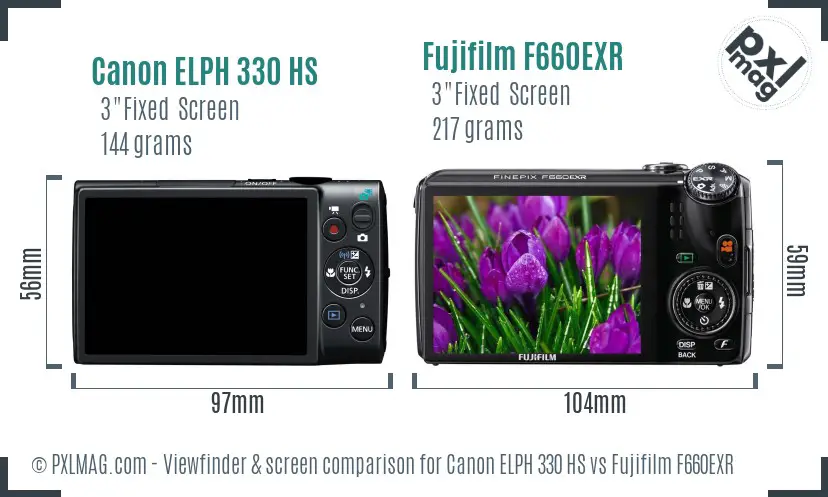 Canon ELPH 330 HS vs Fujifilm F660EXR Screen and Viewfinder comparison