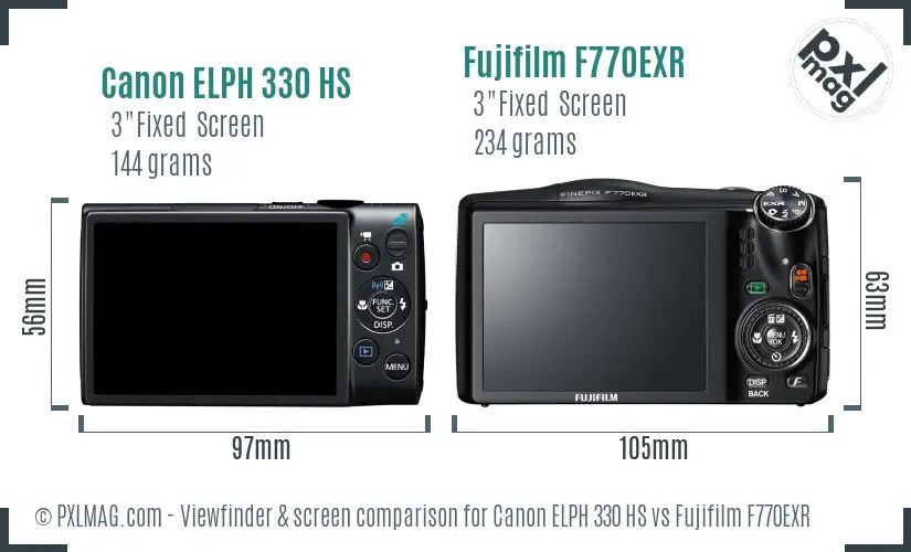 Canon ELPH 330 HS vs Fujifilm F770EXR Screen and Viewfinder comparison