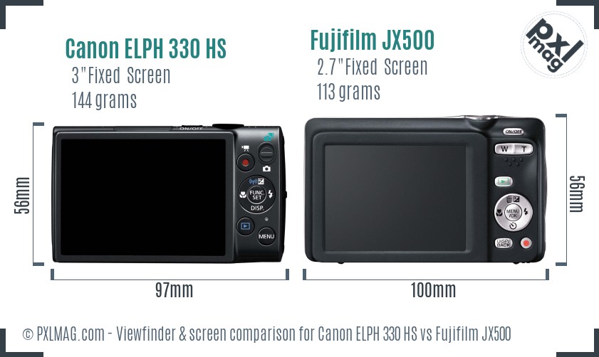 Canon ELPH 330 HS vs Fujifilm JX500 Screen and Viewfinder comparison