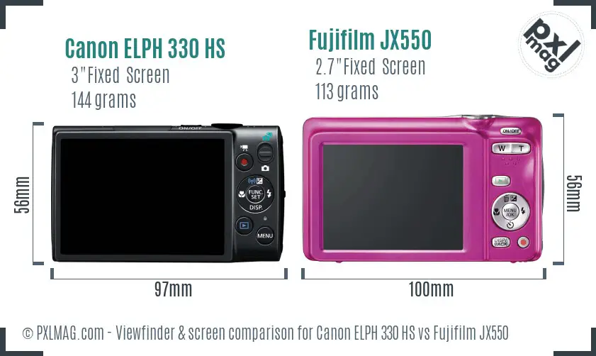 Canon ELPH 330 HS vs Fujifilm JX550 Screen and Viewfinder comparison