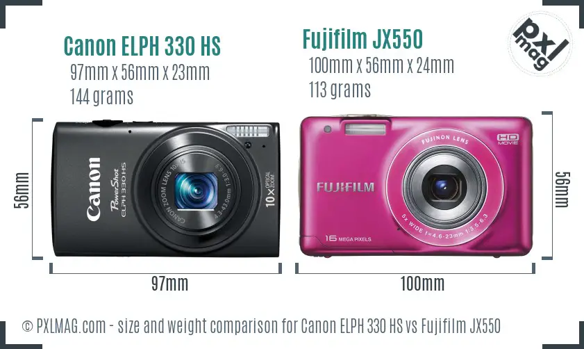 Canon ELPH 330 HS vs Fujifilm JX550 size comparison