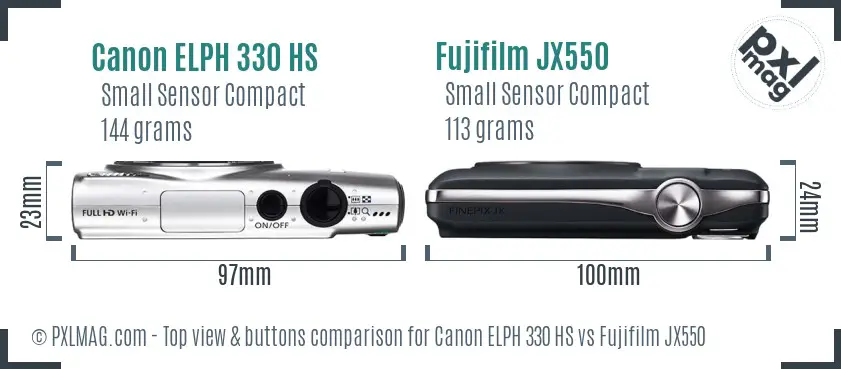 Canon ELPH 330 HS vs Fujifilm JX550 top view buttons comparison