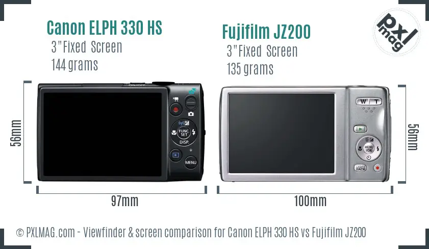 Canon ELPH 330 HS vs Fujifilm JZ200 Screen and Viewfinder comparison