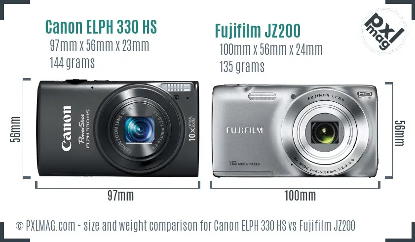 Canon ELPH 330 HS vs Fujifilm JZ200 size comparison