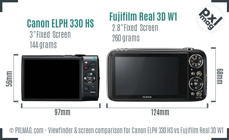 Canon ELPH 330 HS vs Fujifilm Real 3D W1 Screen and Viewfinder comparison
