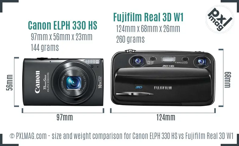 Canon ELPH 330 HS vs Fujifilm Real 3D W1 size comparison