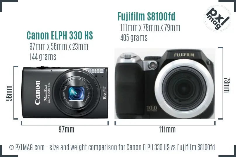 Canon ELPH 330 HS vs Fujifilm S8100fd size comparison Canon ELPH 330 HS vs Fujifilm S8100fd size comparison