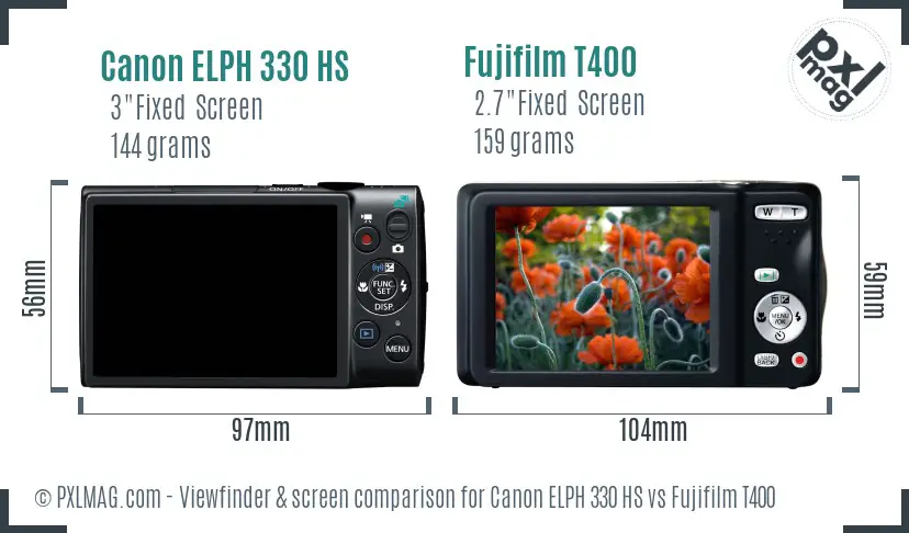 Canon ELPH 330 HS vs Fujifilm T400 Screen and Viewfinder comparison