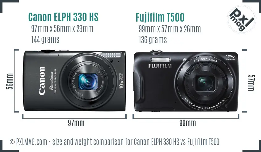 Canon ELPH 330 HS vs Fujifilm T500 size comparison Canon ELPH 330 HS vs Fujifilm T500 size comparison