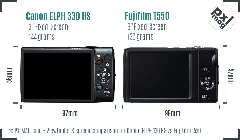 Canon ELPH 330 HS vs Fujifilm T550 Screen and Viewfinder comparison