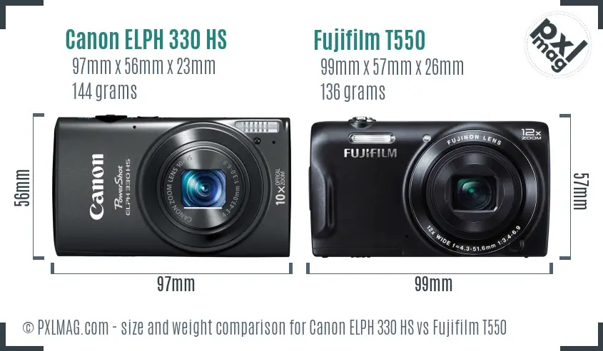 Canon ELPH 330 HS vs Fujifilm T550 size comparison Canon ELPH 330 HS vs Fujifilm T550 size comparison