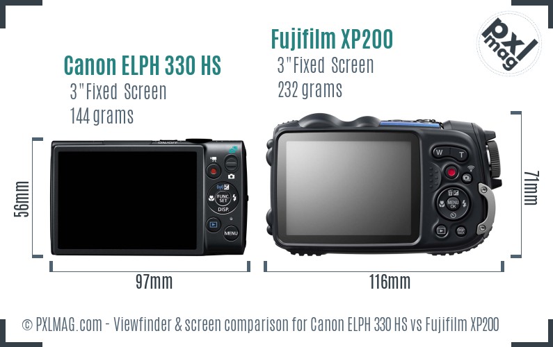 Canon ELPH 330 HS vs Fujifilm XP200 Screen and Viewfinder comparison