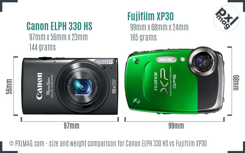Canon ELPH 330 HS vs Fujifilm XP30 size comparison