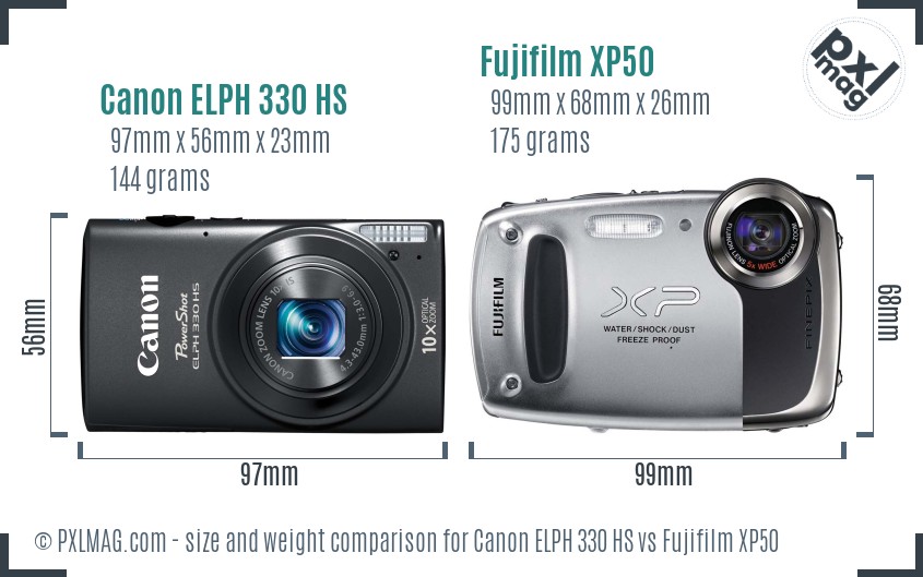 Canon ELPH 330 HS vs Fujifilm XP50 size comparison