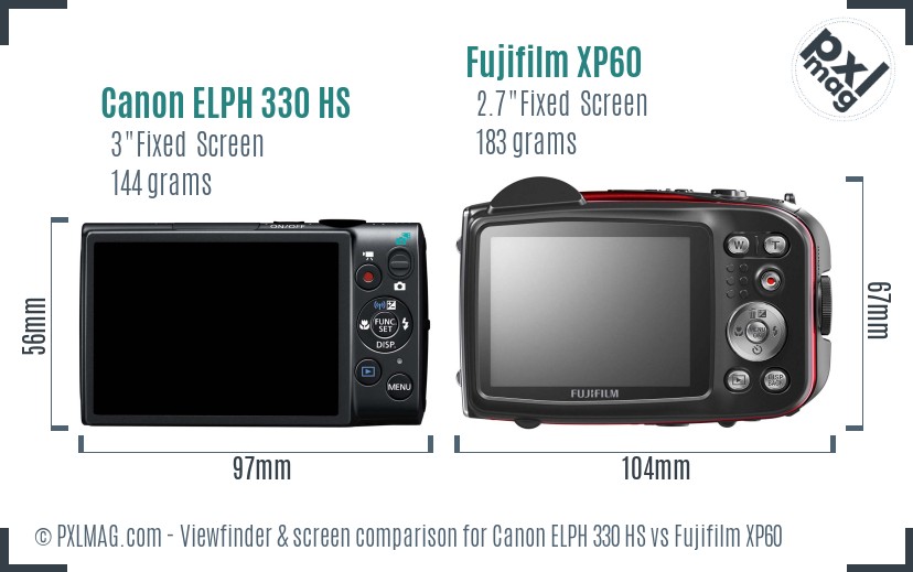 Canon ELPH 330 HS vs Fujifilm XP60 Screen and Viewfinder comparison
