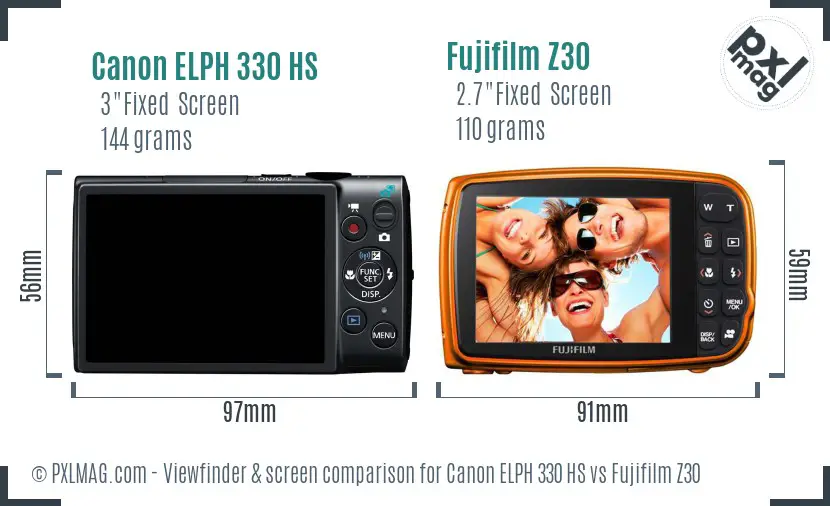 Canon ELPH 330 HS vs Fujifilm Z30 Screen and Viewfinder comparison