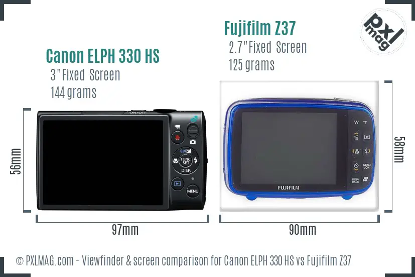 Canon ELPH 330 HS vs Fujifilm Z37 Screen and Viewfinder comparison