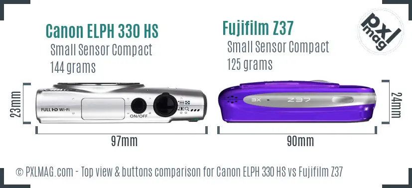 Canon ELPH 330 HS vs Fujifilm Z37 top view buttons comparison