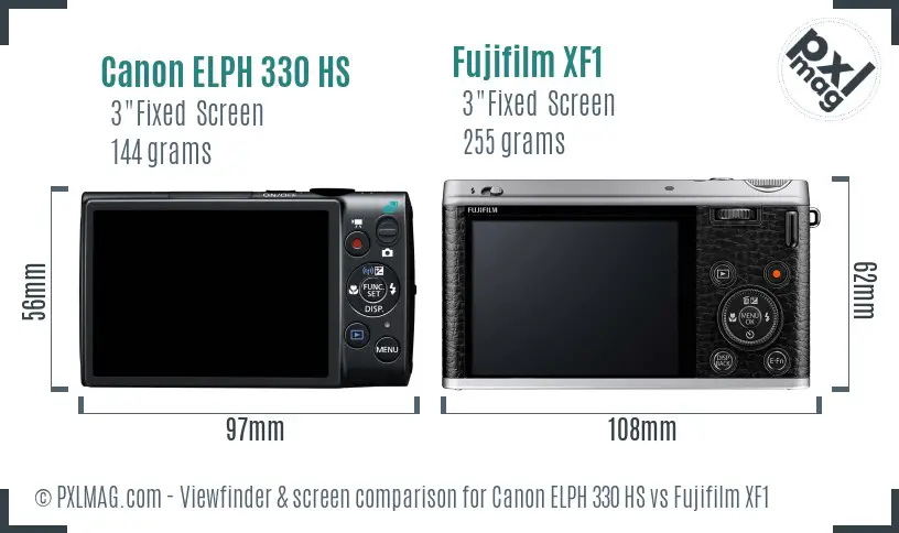 Canon ELPH 330 HS vs Fujifilm XF1 Screen and Viewfinder comparison