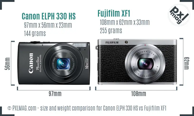 Canon ELPH 330 HS vs Fujifilm XF1 size comparison