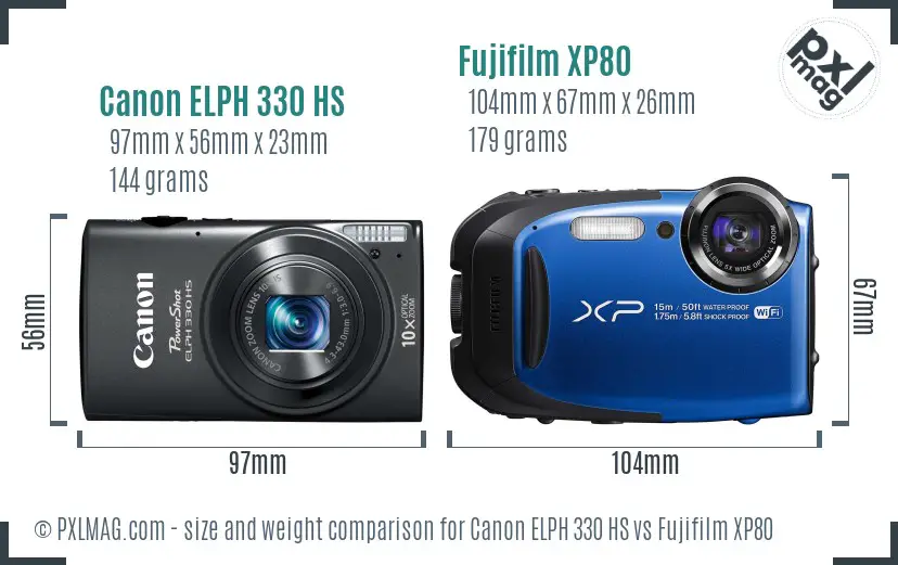 Canon ELPH 330 HS vs Fujifilm XP80 size comparison