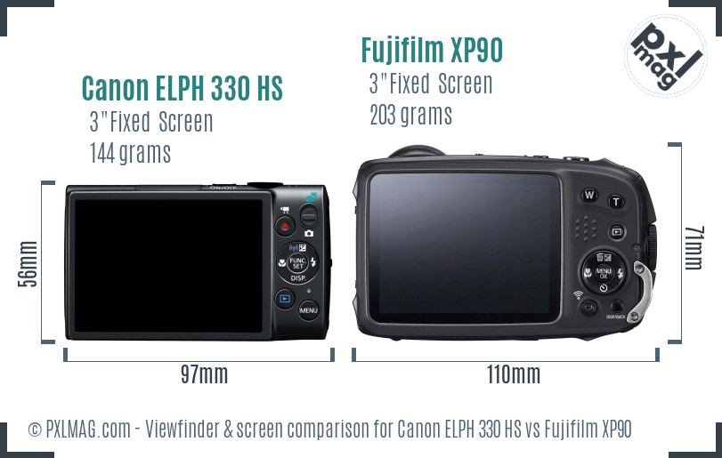 Canon ELPH 330 HS vs Fujifilm XP90 Screen and Viewfinder comparison