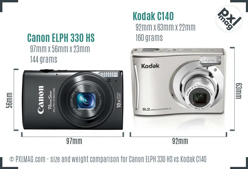 Canon ELPH 330 HS vs Kodak C140 size comparison Canon ELPH 330 HS vs Kodak C140 size comparison