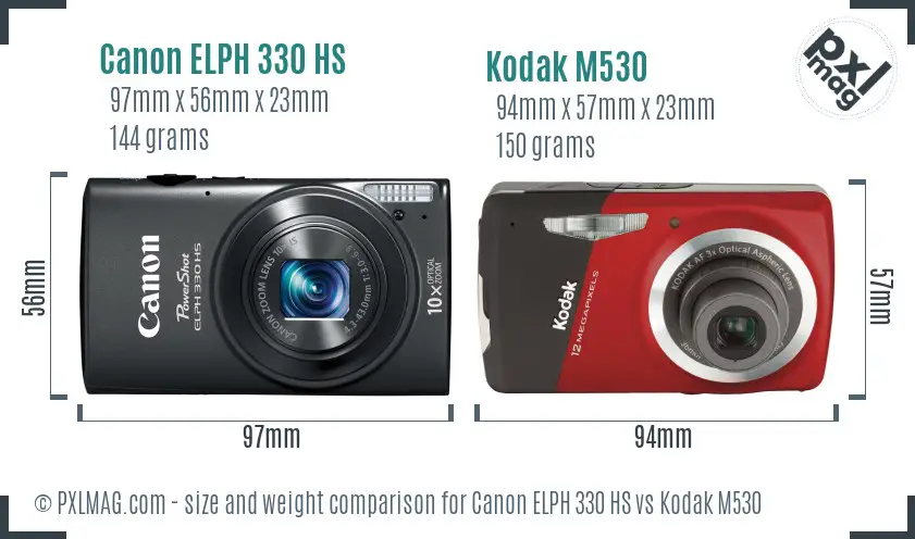 Canon ELPH 330 HS vs Kodak M530 size comparison