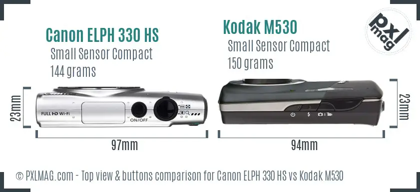 Canon ELPH 330 HS vs Kodak M530 top view buttons comparison