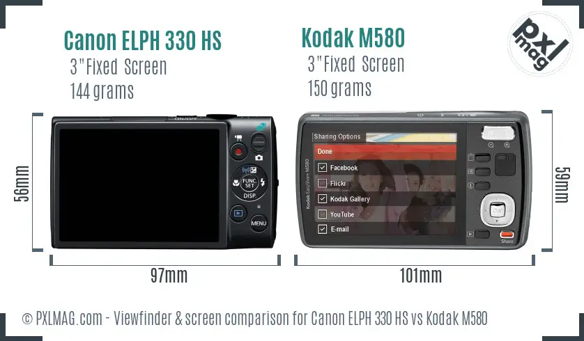 Canon ELPH 330 HS vs Kodak M580 Screen and Viewfinder comparison Canon ELPH 330 HS vs Kodak M580 Screen and Viewfinder comparison