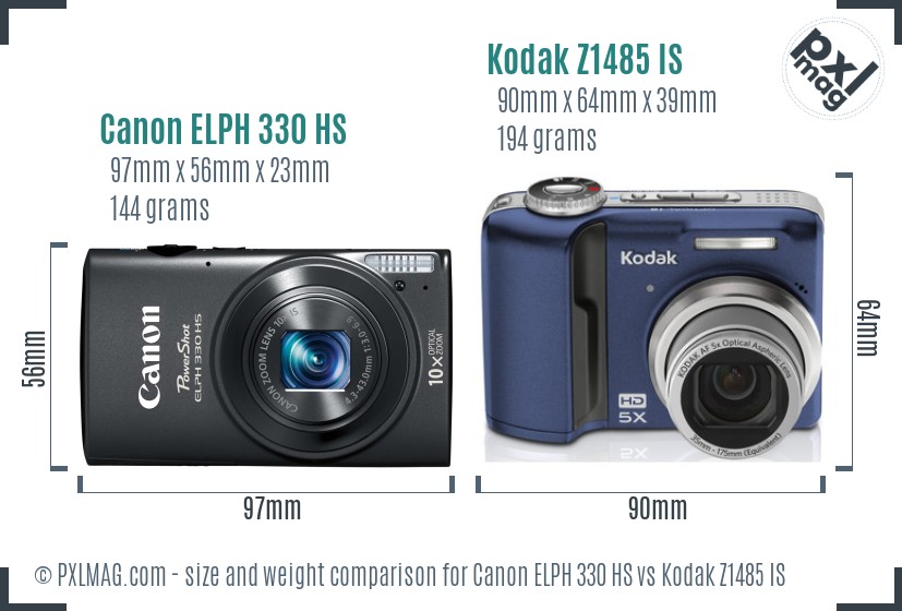 Canon ELPH 330 HS vs Kodak Z1485 IS size comparison