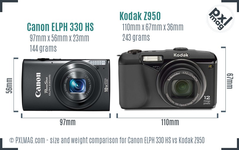 Canon ELPH 330 HS vs Kodak Z950 size comparison Canon ELPH 330 HS vs Kodak Z950 size comparison