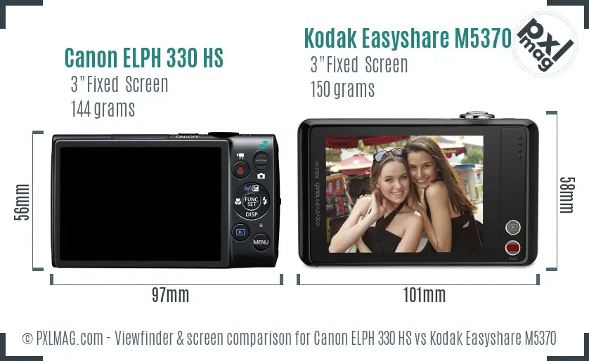 Canon ELPH 330 HS vs Kodak Easyshare M5370 Screen and Viewfinder comparison