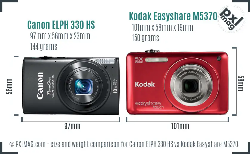 Canon ELPH 330 HS vs Kodak Easyshare M5370 size comparison