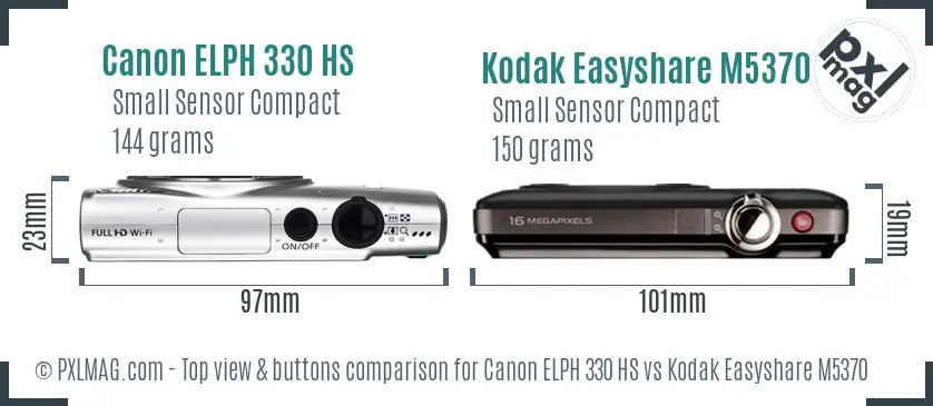 Canon ELPH 330 HS vs Kodak Easyshare M5370 top view buttons comparison