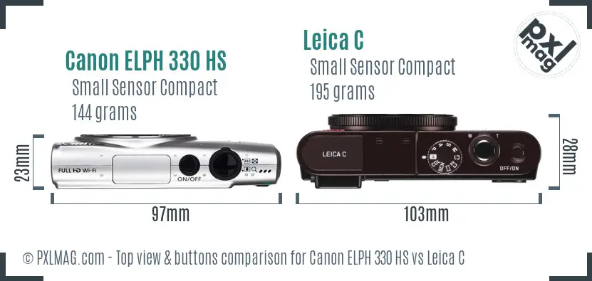 Canon ELPH 330 HS vs Leica C top view buttons comparison