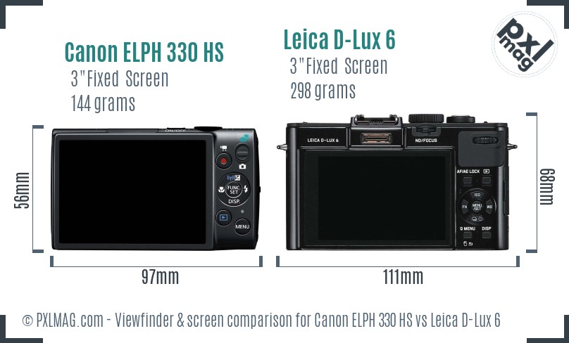 Canon ELPH 330 HS vs Leica D-Lux 6 Screen and Viewfinder comparison
