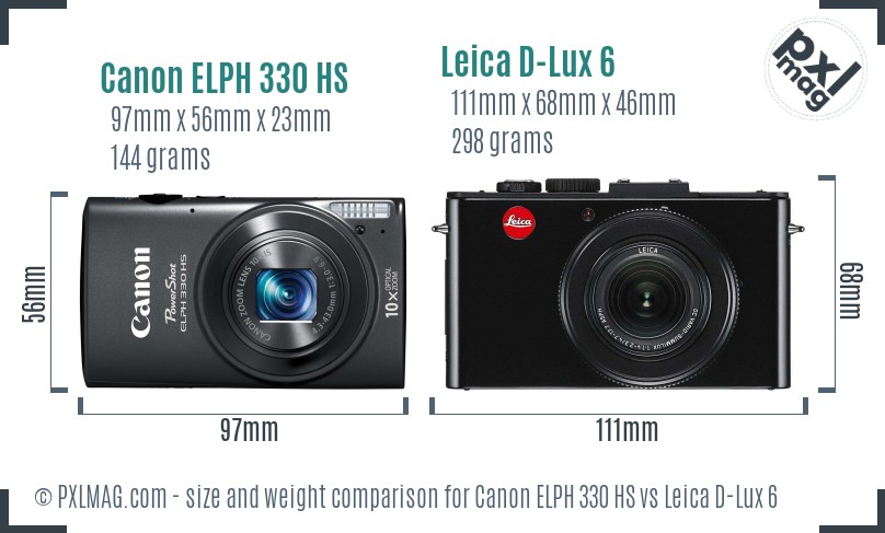 Canon ELPH 330 HS vs Leica D-Lux 6 size comparison